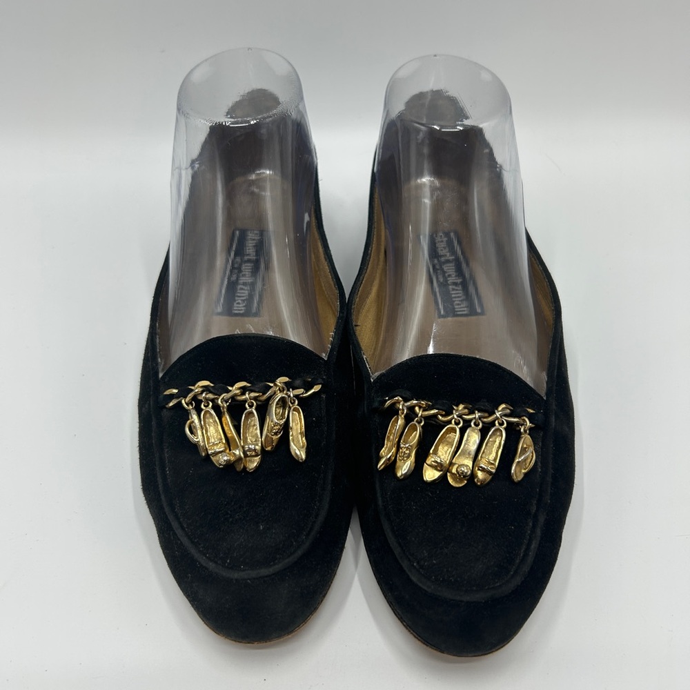 Stuart Weitzman Elegant Black Loafers with Gold Accents Women Size 7